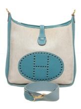 Hermes Blue Leather Evelyne 1 GM Crossbody Bag