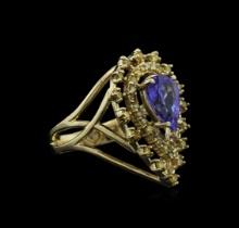 1.67 ctw Tanzanite and Diamond Ring - 14KT Yellow gold