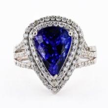 4.32 ctw Tanzanite and 0.81 ctw Diamond Platinum Ring