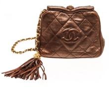 Chanel Brown Leather Mini Kisslock Shoulder Bag