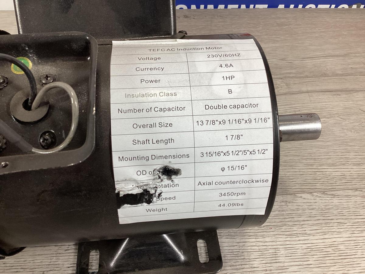 New Unused TEFC AC Induction Electric Motor, 1 Hp 230 Volt 1 Phase, 3450 rpm