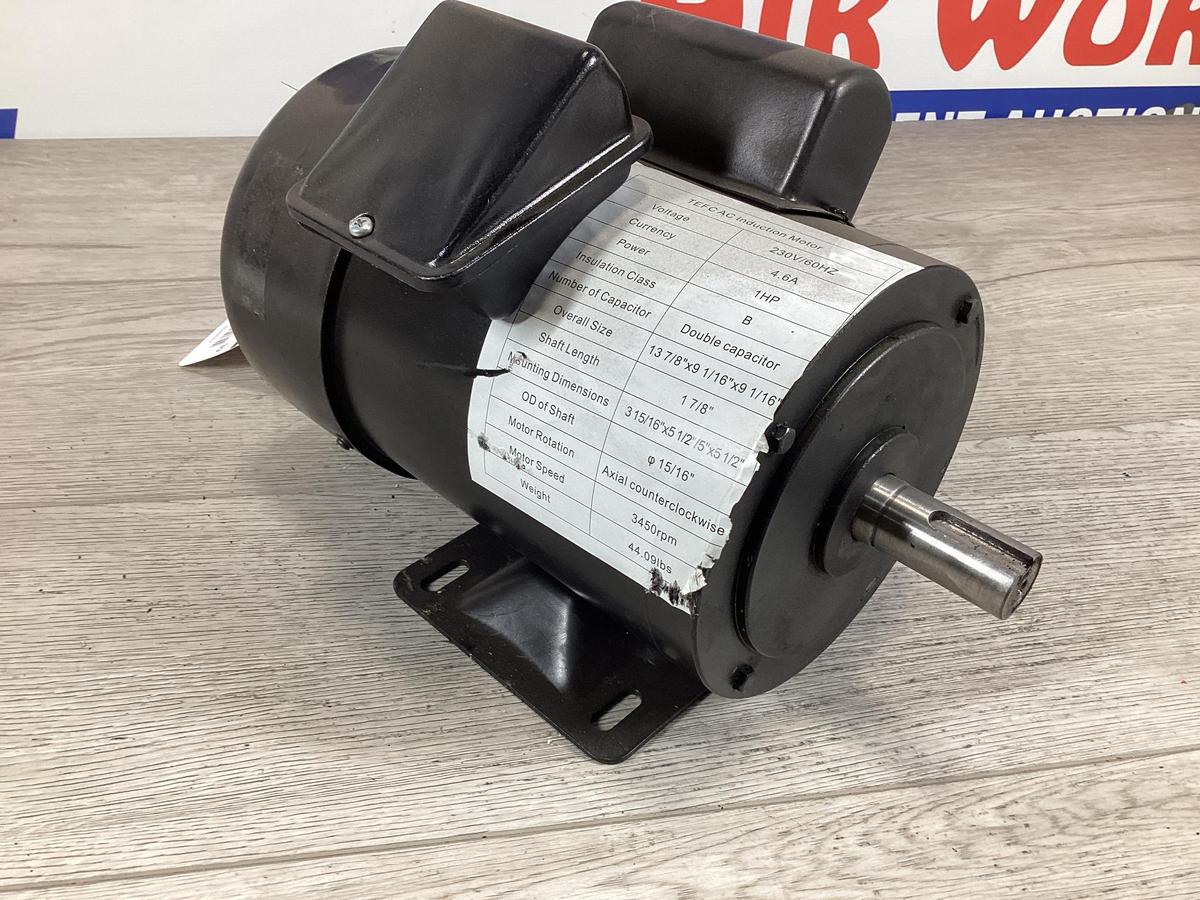 New Unused TEFC AC Induction Electric Motor, 1 Hp 230 Volt 1 Phase, 3450 rpm