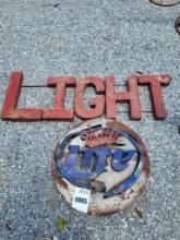 Miller Light Bottle Cap Sign, Metal "Light" Sign