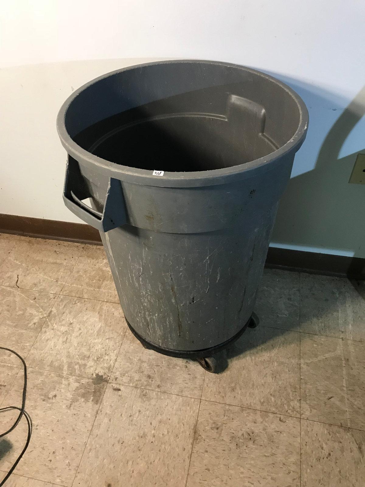 Commercial trash can on caster base