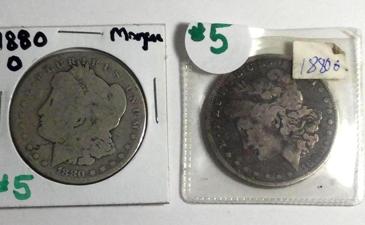 Two 1880-O Morgan Silver Dollars