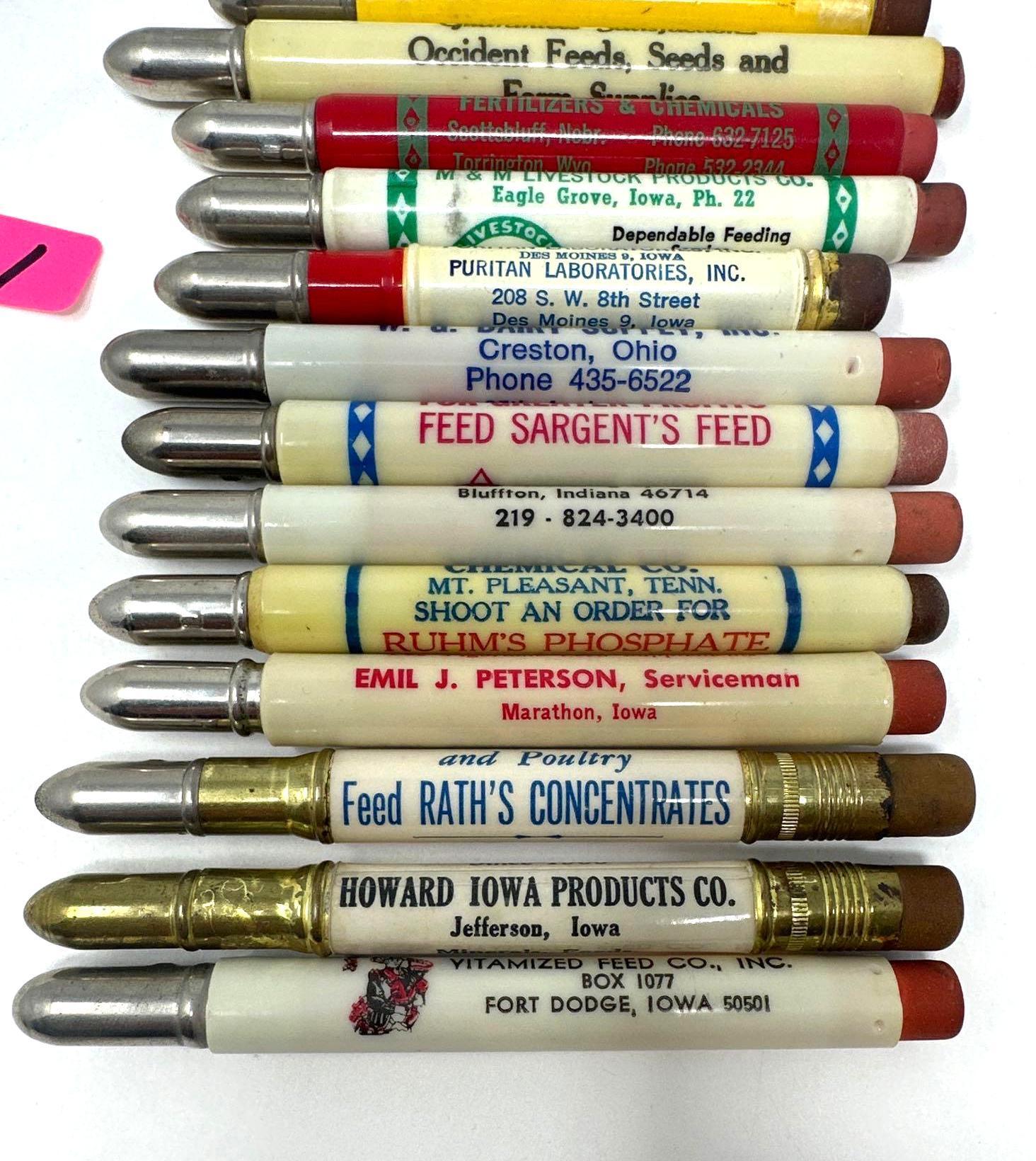 20 - VINTAGE ADVERTISING FEED SERVICE COMPANY BULLET PENCILS