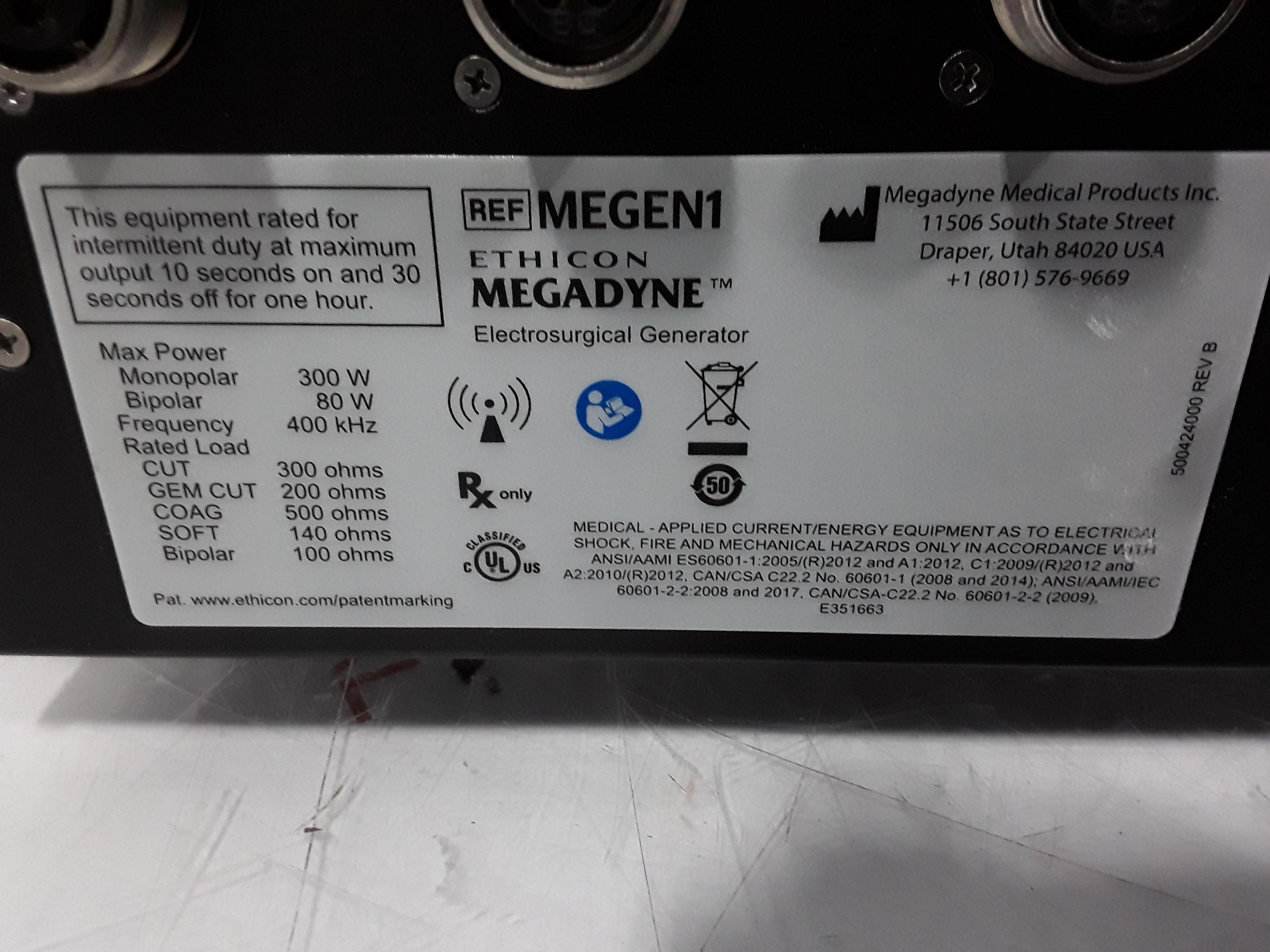 Ethicon Inc. Megadyne MEGEN1 Electrosurgical Generator - 386555