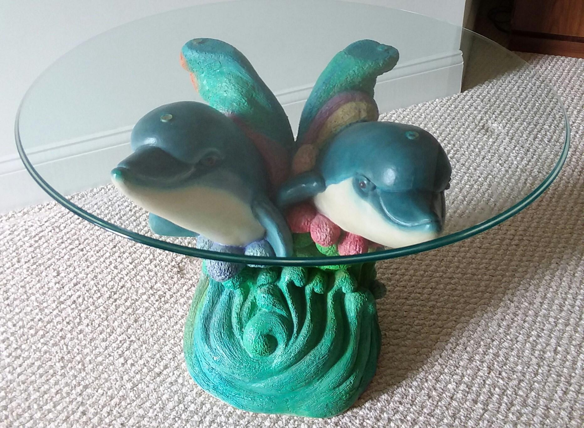 Glass Top Dolphin Figural Table