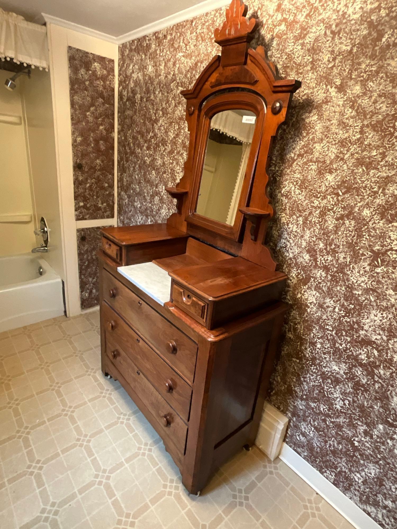 Victorian Walnut 3-Drawer dresser with Mirror & Hanky Drawers