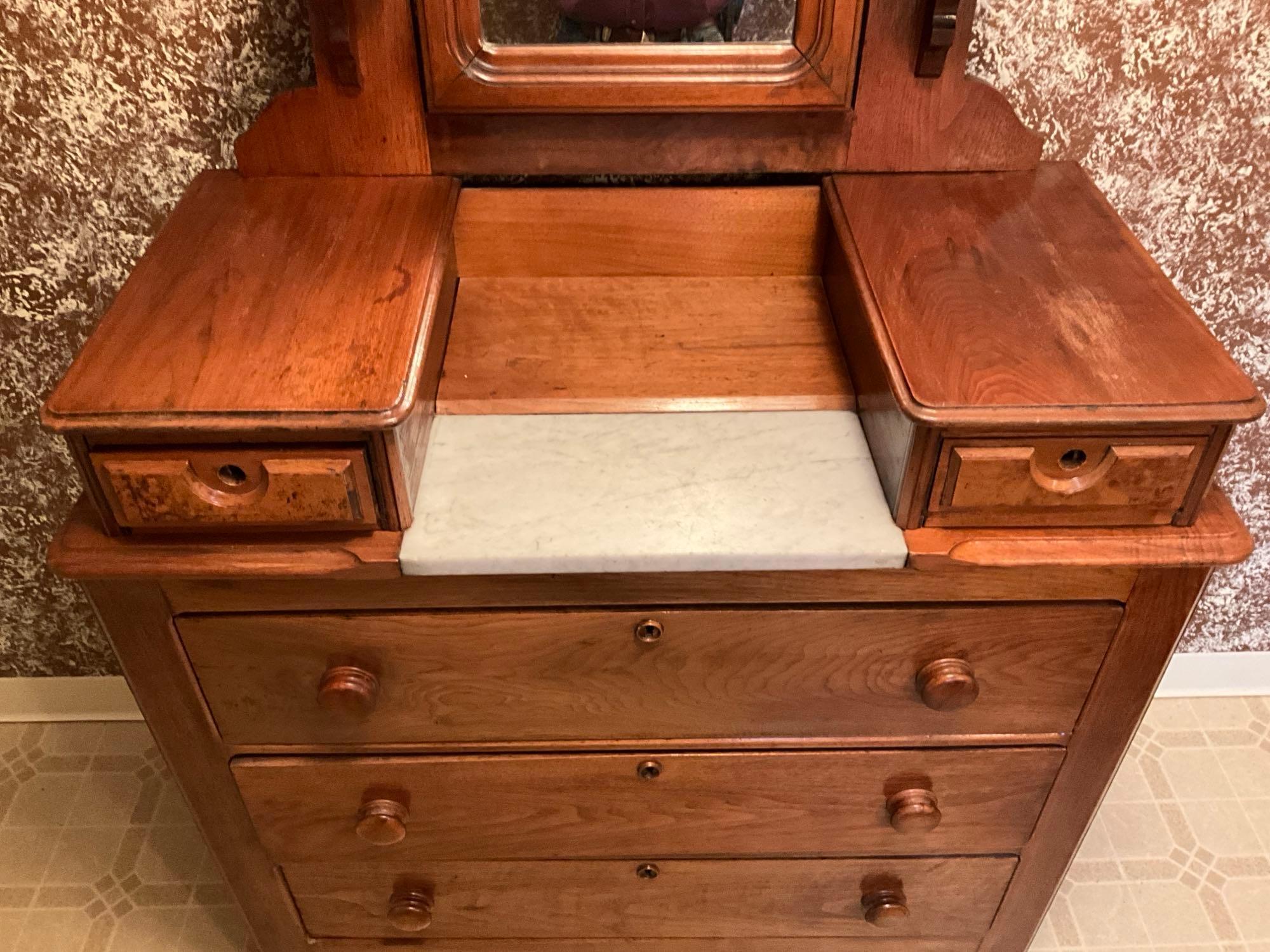 Victorian Walnut 3-Drawer dresser with Mirror & Hanky Drawers