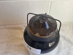 unmarked 1 gal. crock jug w/bailed lid