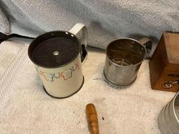 flat of fruit jars & vintage kitchen utensils