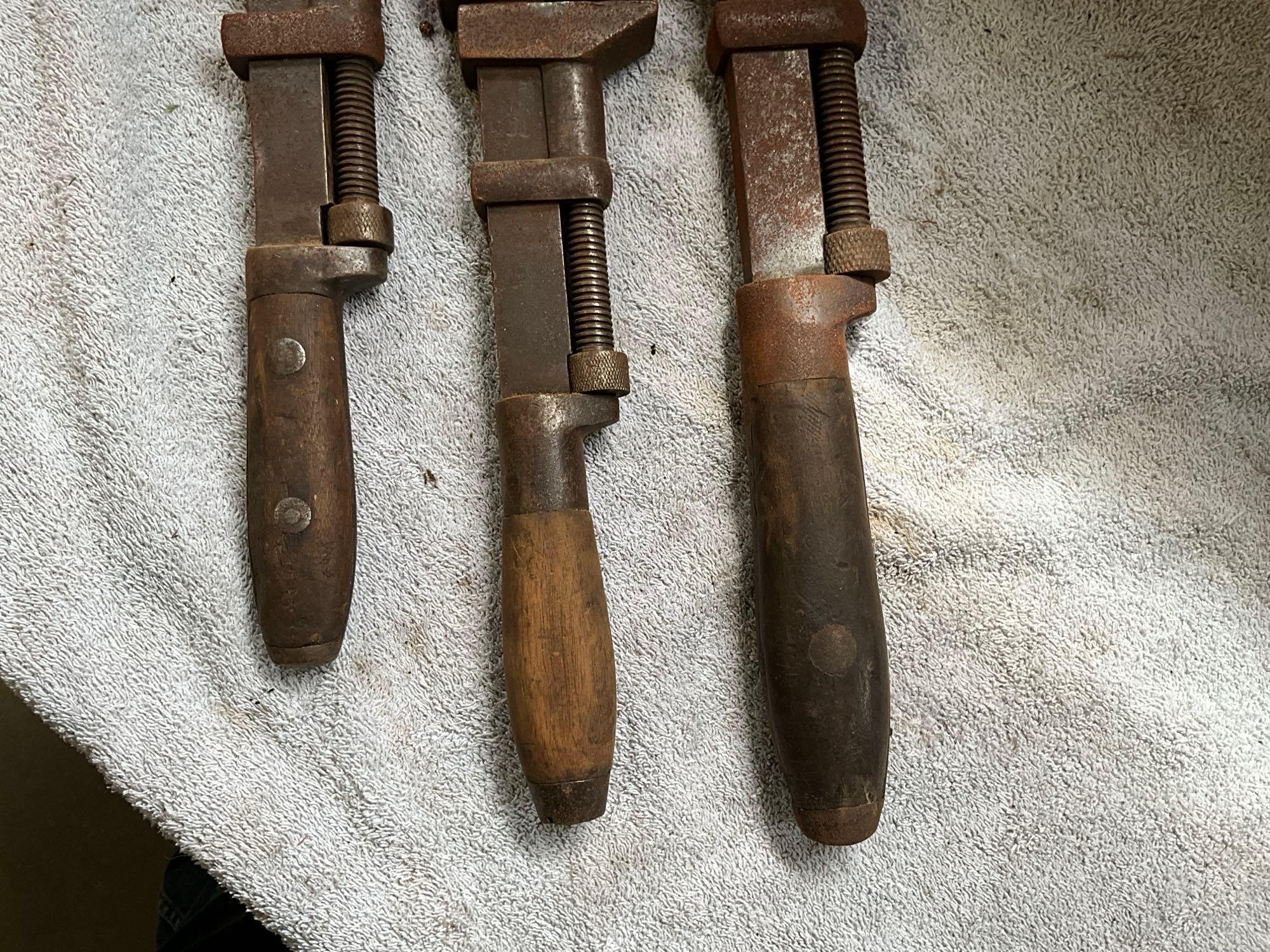 (3) antique adjustable wrenches