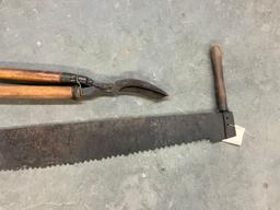 2 handle cross cut saw, primitive tree trimmers