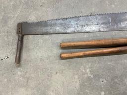 2 handle cross cut saw, primitive tree trimmers