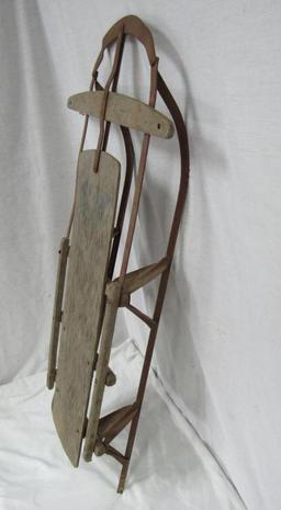 ANTIQUE WOODEN AND STEEL SLED