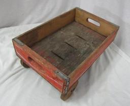 ANTIQUE COCA COLA WOODEN CRATE CART