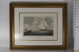 "Light Air of Wind" Frigate Coming into Harbor, London Dean & Son, Threadneedle St. Framed Drawing