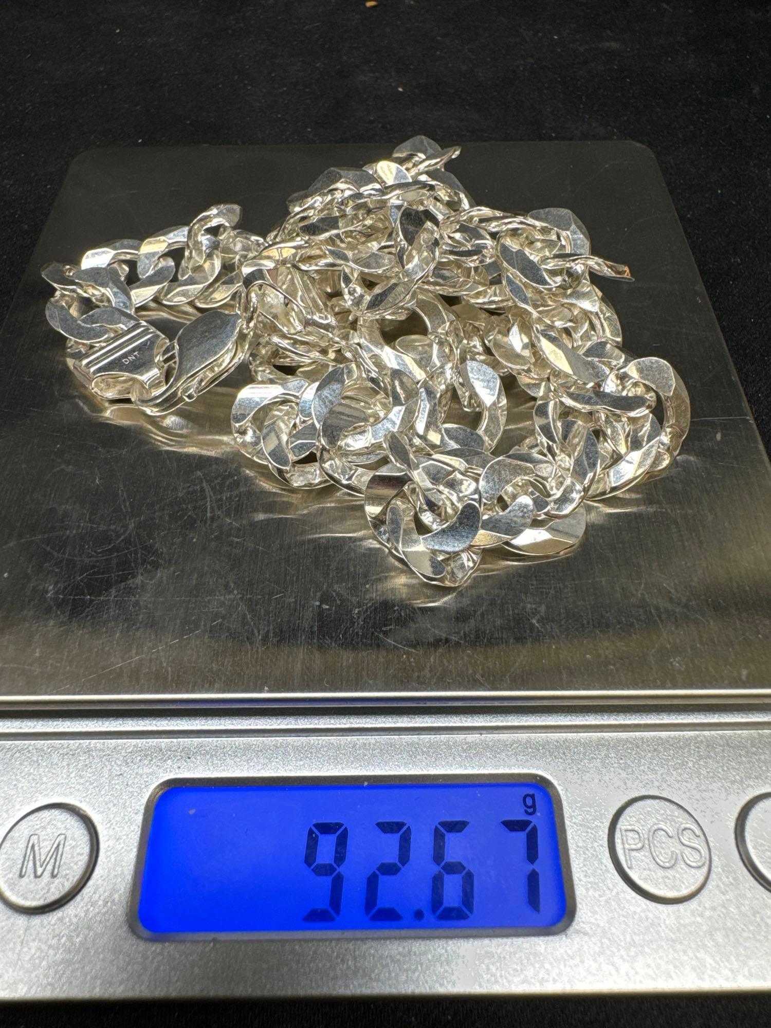 925 Silver Curb Link Necklace 92.67 Grams