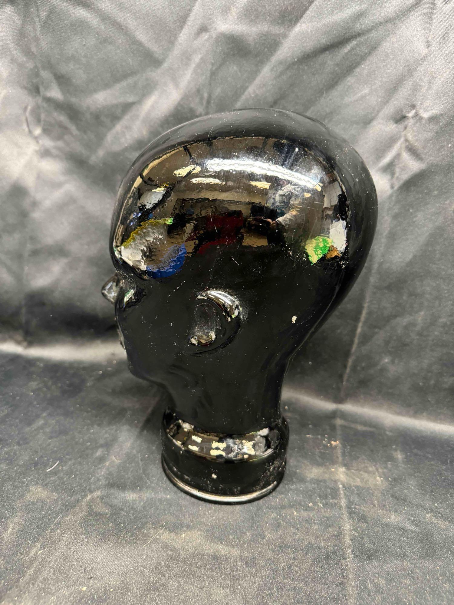 Vintage Life Size Black Glass Mannequin Head