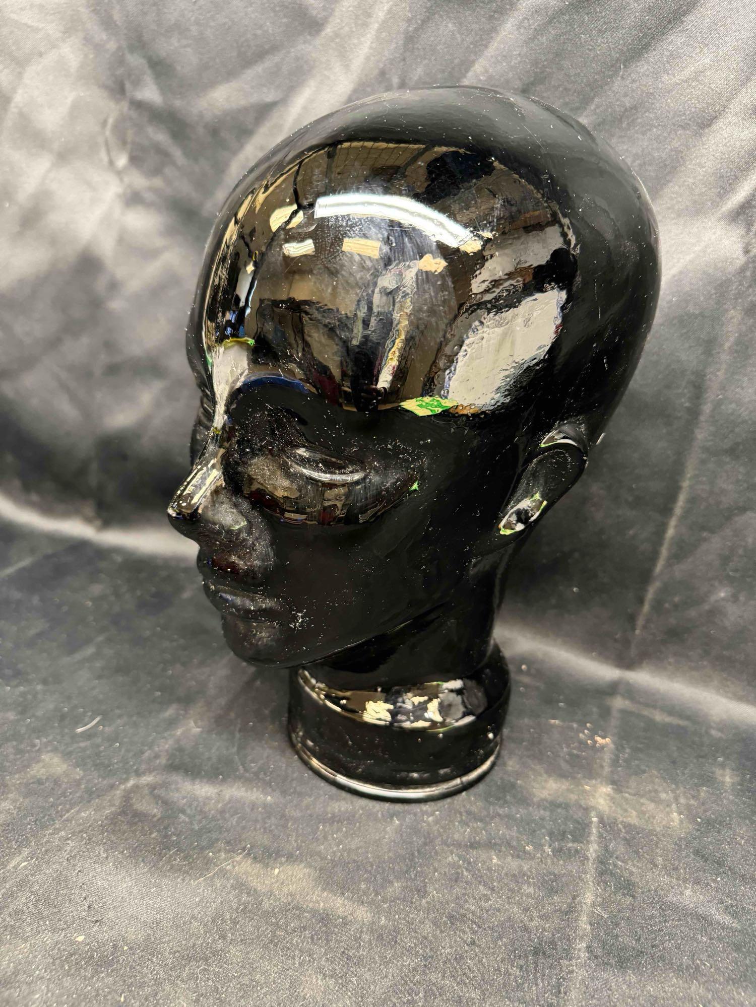 Vintage Life Size Black Glass Mannequin Head