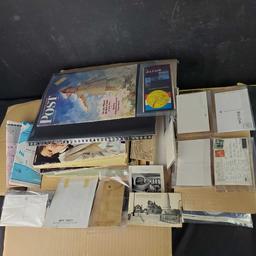 Box misc. vintage sheet music books postcards photos brochures menus ephemera more