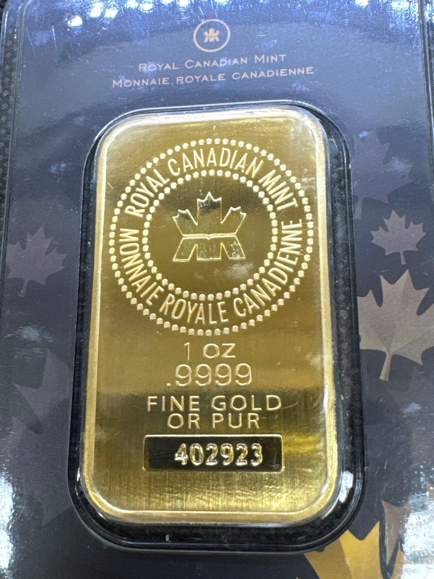Royal Canadian Mint 1 Oz .9999 Fine Gold Bullion Bar
