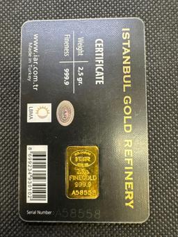 Muckleshoot Casino 2.5 Gram 9999 Fine Gold Bullion Bar