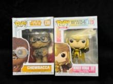 Pair of Funko Pop Figures Chewbacca Star Wars DC Wonder woman