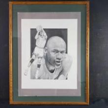 Framed drawing Michael Jordan signed Patrick Hamilton 1992