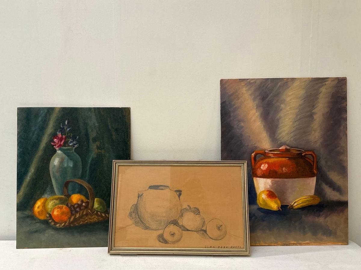 Fruit Oil Paintings & Graphite Drawing