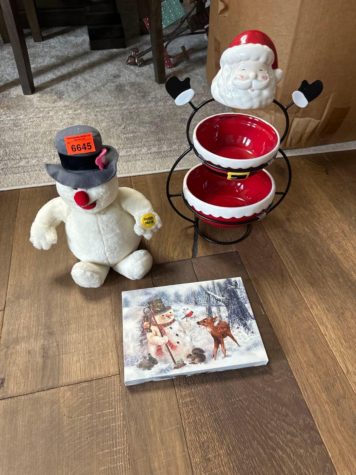 Christmas decor, frosty, santa tray, frosty picture lights up