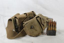 WWII web ammo belt with 10 loaded M1 garand clips. Used.