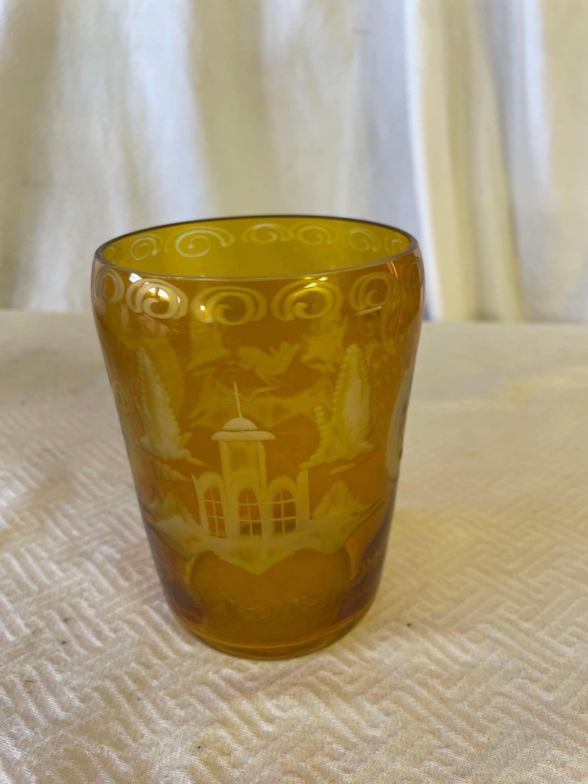 Vintage Bohemian Yellow Glass Crystal Vase