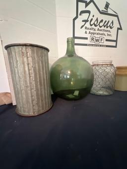 Glass Vases, Pottery, Metal & Glass Jars