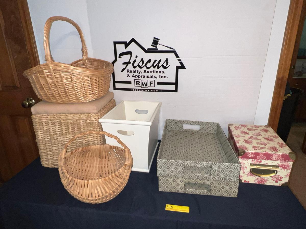 Wicker Storage Seat & Baskets Group