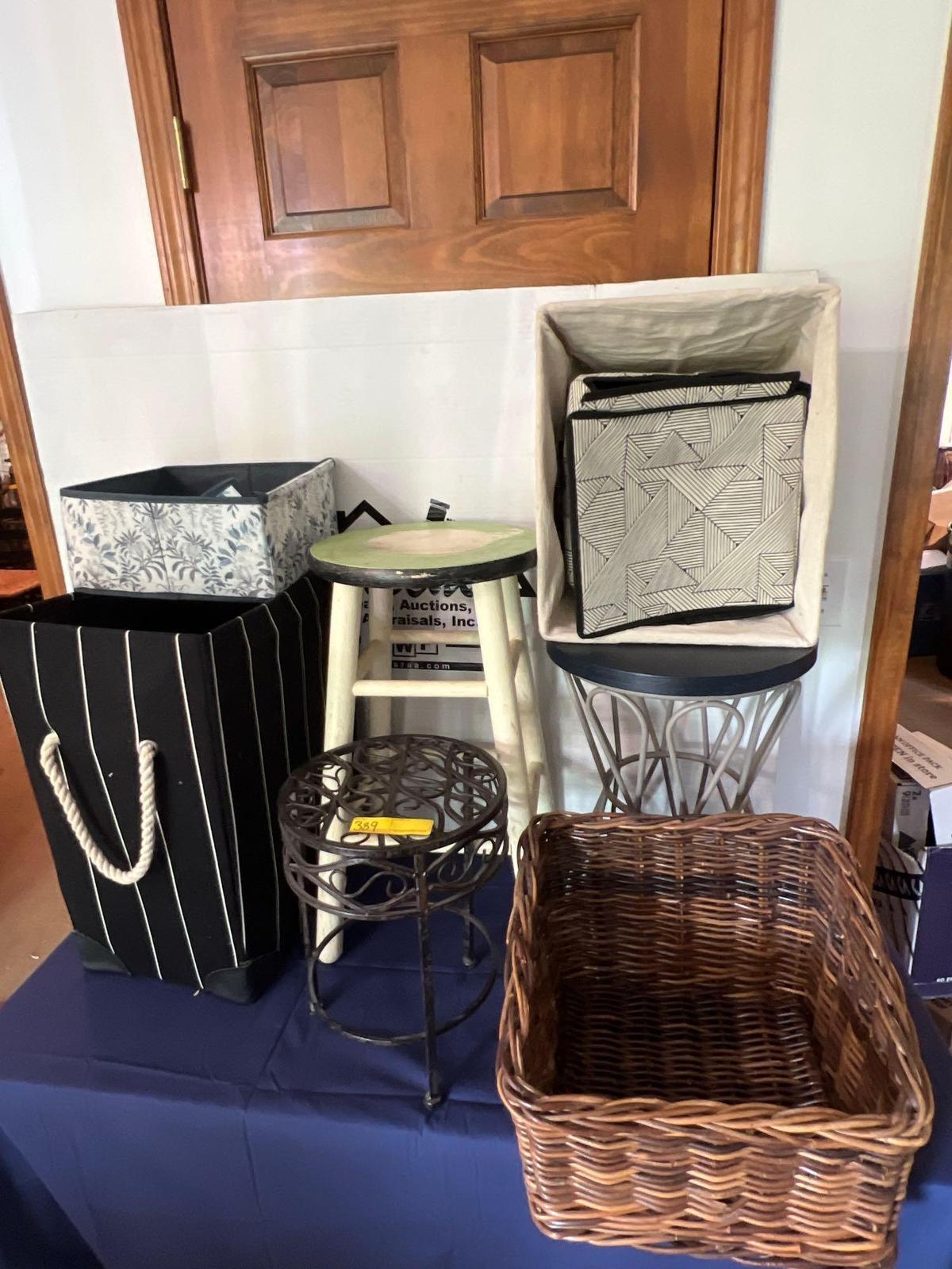 Laundry Hamper, Bar Stool, Basekts, & Plant Stands