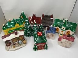 Ceramic Christmas Houses, Buildings, Fire Department, Store Window, Trees