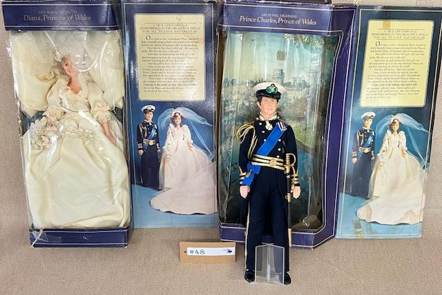 2PC VINTAGE DIANA PRINCESS OF WALES AND PRINCE CHARLES DOLLS IN BOXES