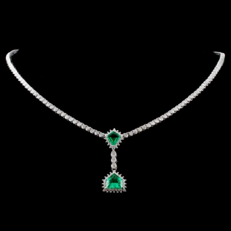 18K White Gold 1.93ct Emerald & 5.09ct Diamond Nec