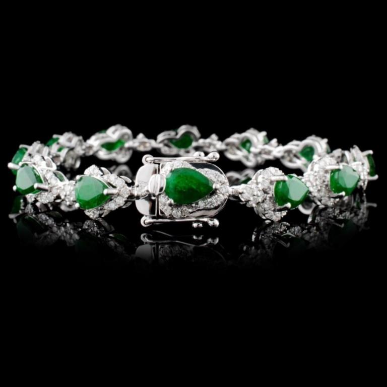 14K White Gold 7.68ct Emerald & 2.51ctw Diamond Br