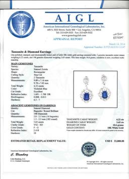 18K Gold 6.22ctw Tanzanite & 3.65ctw Diamond Earri