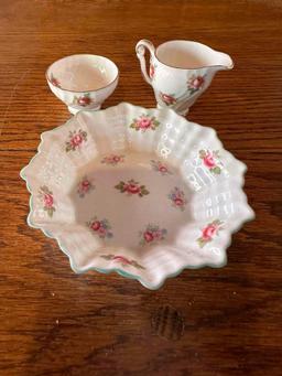 Mini Queen Anne Porcelain Cup bowl and Pitcher.