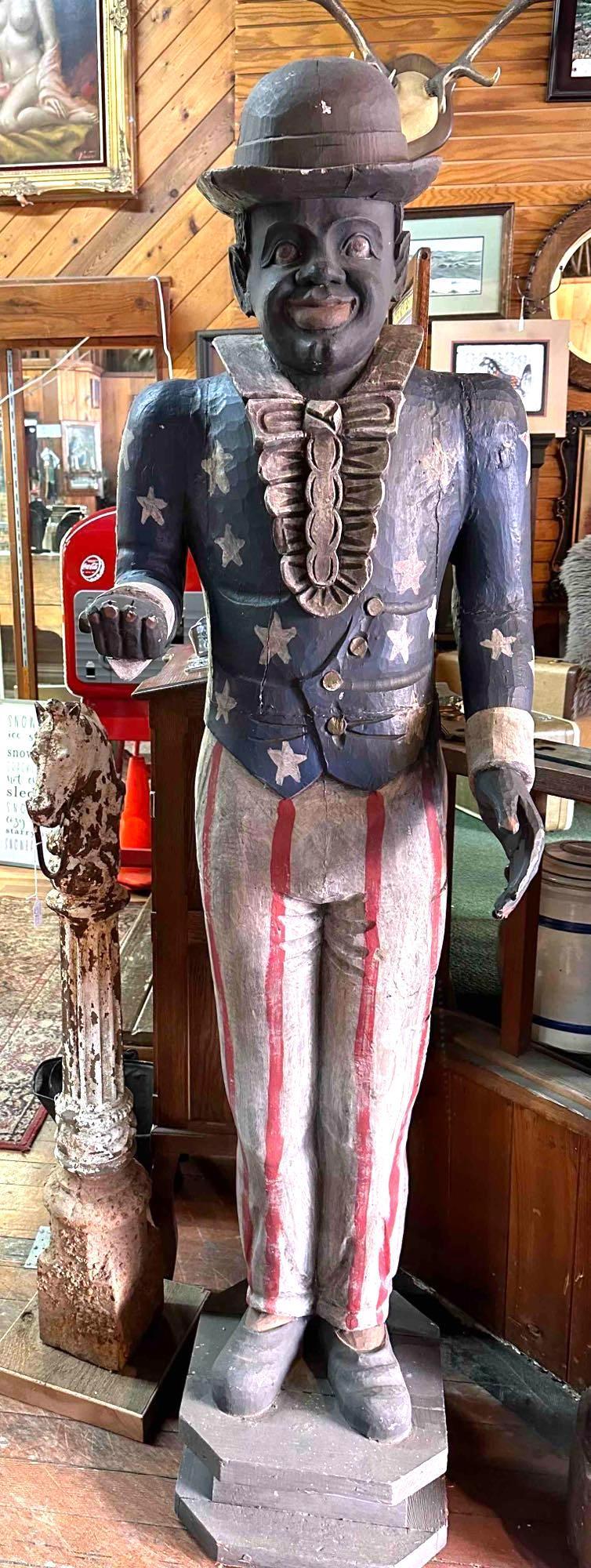 74" Tall Vintage Wood Carved Americana Statue