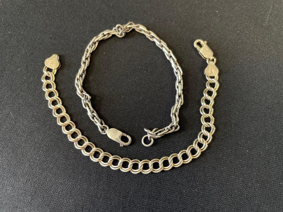 Set of 2 Sterling Silver Link Bracelets