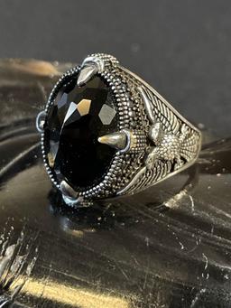 Sterling Silver Mens Ring with Eagles