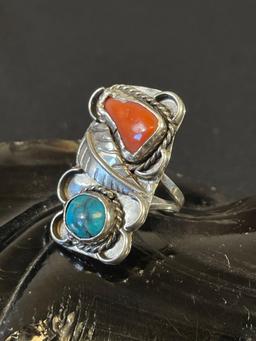 Vintage Sterling Turquoise and Coral Ring