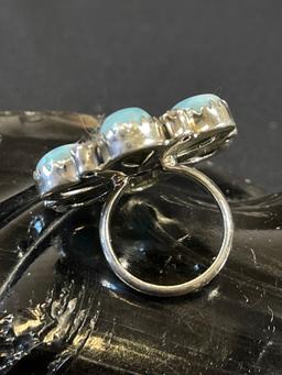 Sterling Silver and Laramar Flower Ring with Stones.