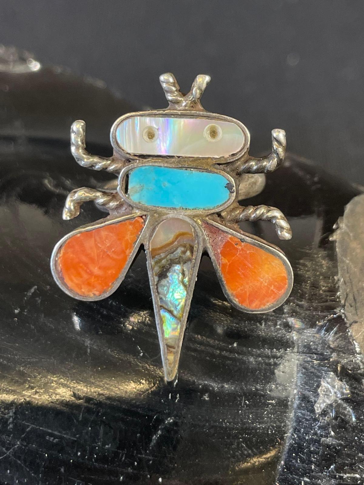 Sterling Silver Hopi Multi Stone Bug Ring