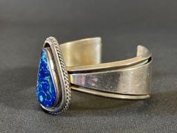 Heavy Sterling Silver Cuff with Blue Stone